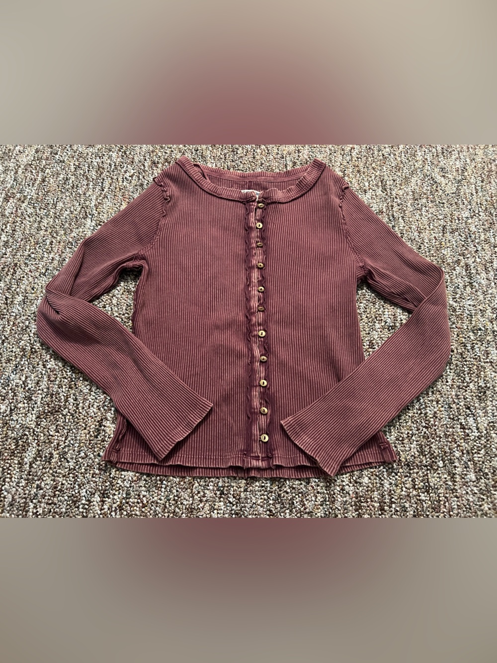 We The Free Free People Women’s Burgundy It’s On Cardigan Button Top Size Large